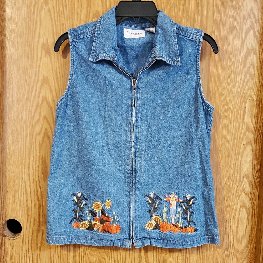 Vintage CC Hughes Fall denim embroidered vest cotton size S